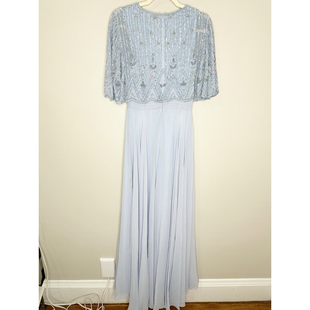 Mac Duggal 9181 Powder Blue Chiffon Gown w/ Fully Beaded 3/4 Sleeve Top 4 $598 - Picture 4 of 10